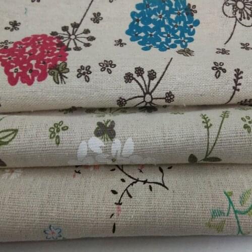 24x22cm 3 Designs Cotton Linen Fabric "Dandelion & Chrysanthemum" Fat Quarter Bundle Tilda Patchwork Cloth 24CMx24CM/Piece