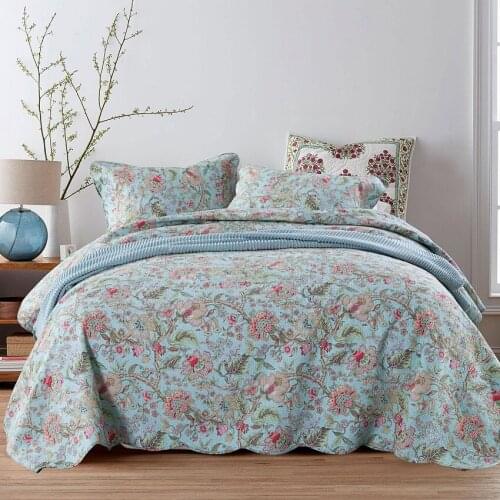 CHAUSUB Summer Bedspread Printed Quilt Set 3pcs Washed Cotton Quilts Quilted Bed Cover Shams King Queen Size Coverlet Sets