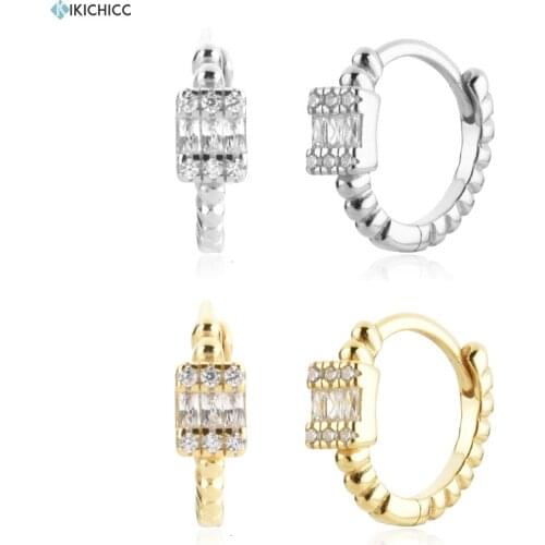 KIKICHICC New 925 Sterling Silver Gold Square Zircon CZ Huggies Classic Piercing Hoops Rock Punk Clips Hoops Earring For Women