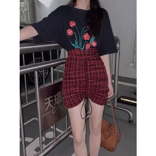Plaid Skirt Female Summer Retro Design Sense Pleated Bag Hip Skirt High Waist Thin A-line Skirt Short Skirt Harajuku Skirt