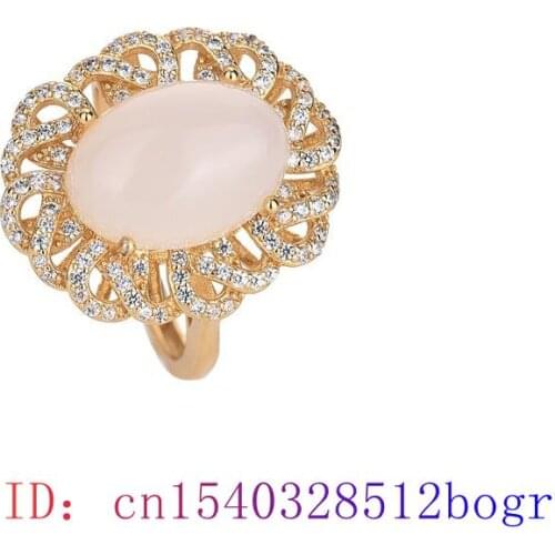 White Jade Ring 925 Silver Natural Zircon Men Amulet Fashion Chalcedony Gemstone Gifts Jewelry Charm Women Crystal
