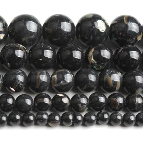 4/6/8/10/12mm Black Howlite Shell Stone Beads Round for Diy Bracelet Accessories Jewellery Making 15'' strand