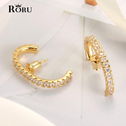 Cubic Zirconia Rhinestones Glitter Jewelry New Style Creative C Stud Earrings Women Safety Pin Elegant Geometric Earings