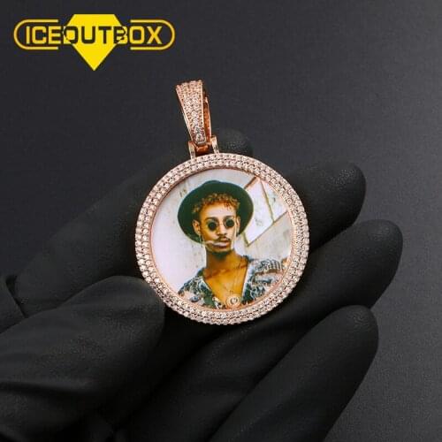 Only Pendant Double Row Of Crystal Custom Made Picture Memory Medallions Solid Pendant For Mens Hip Hop Cubic Zircon Jewelry