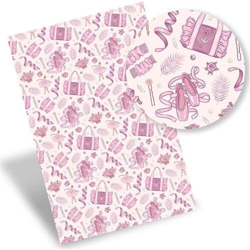 Faux Leather Sheets Ballet Girl Shoes Synthetic Leather Printed Vinyl Fabric DIY Handbag Bow Making Supplies 22*30cm/Pc 0.8mm