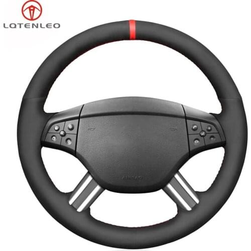 LQTENLEO Black Suede Hand Sew Car Steering Wheel Cover for Mercedes-Benz W164 M-Class ML350 ML500 X164 GL-Class GL450 2005-2009
