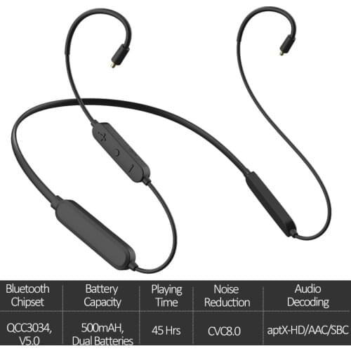 MMCX 2Pin 0.78mm A2DC Upgrade Earphone Cable Bluetooth V5.0 Balanced Headset Audio Cable for SE315 SE425 QCC3034 High-End Chip