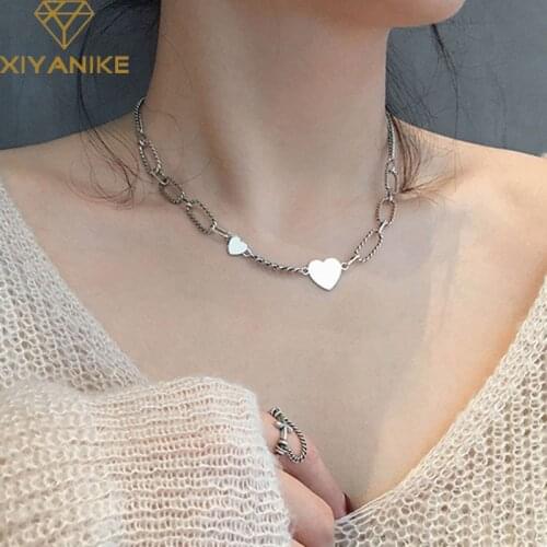 XIYANIKE 925 Sterling Silver Fashion Simple LOVE Heart Necklace for Women Vintage Thai Silver Short Clavicle Chain Party Jewelry