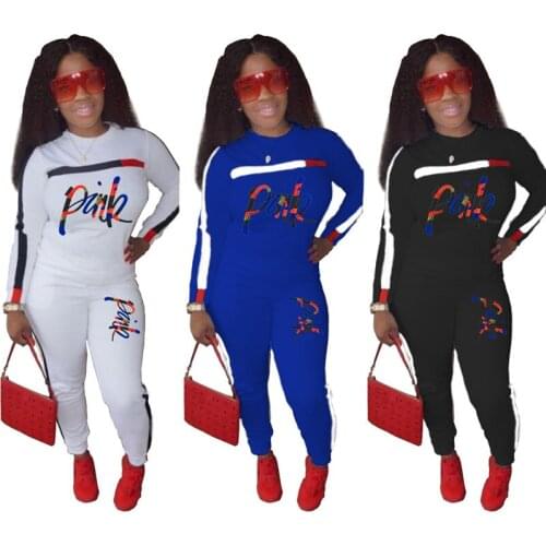 Fashion o neck women 2 pieces sweatsuit letter print tops and long pant outfits long sleeve women tracksuit set