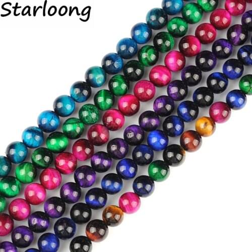 Natural Stone Many Colors Yellow Red Tiger Eye Stone Round Loose Strand Beads 6-12mm for Jewelry Making Bracelet Diy 15" Size
