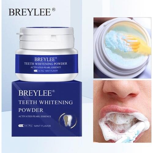BREYLEE Teeth Whitening Powder Remove Plaque Stains Toothpaste Dental Tools Brighten Teeth Cleaning Oral Hygiene Toothbrush 30g