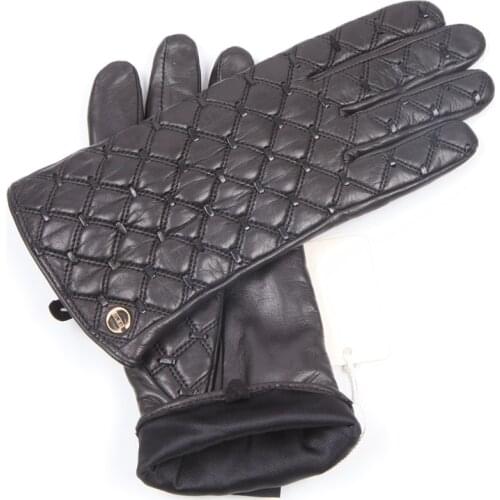 Autumn Winter New Woman Genuine Leather Gloves Imported Sheepskin Classic Checkered Embroidery Female Driving Mittens EL037NN