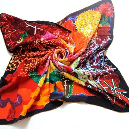 90cm Luxuious Red Silk Scarf Hair Neck Square Scarves Office Ladies Shawl Bandanna Muslim Hijab Handkerchief Muffler foulard