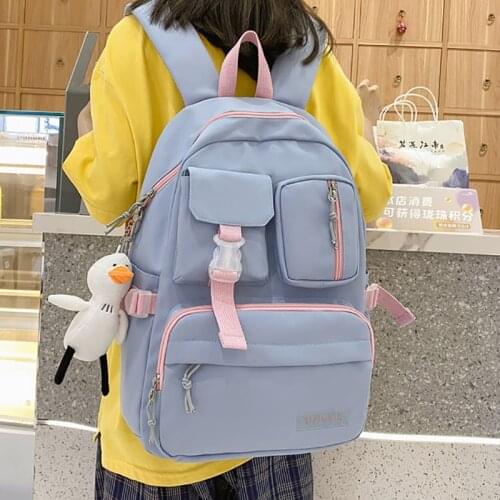Simple Teenage Girl Schoolbag Women Solid Color Neutral Leisure Large Capacity Backpack High School Students Lovely Book bag