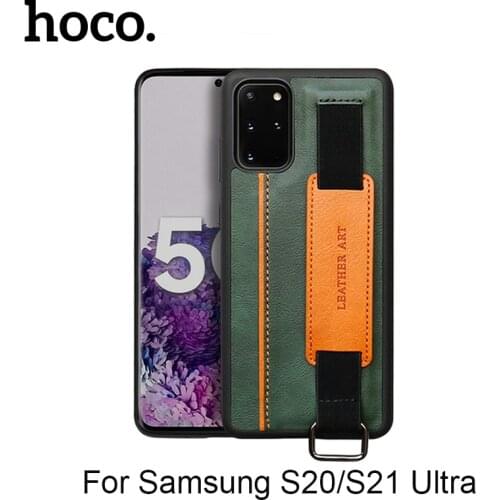 Hoco Luxury Wrist Strap Stand Leather Phone Case for Samsung Galaxy S20 Ultra S20+ Anti-shock Back Cover for Samsung S21+ Ultra