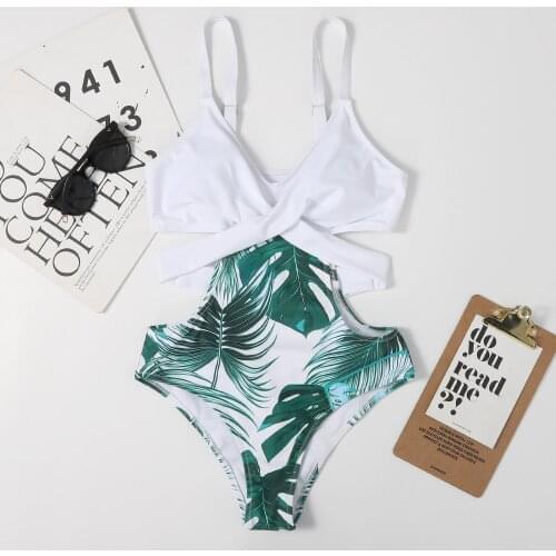 Sexy Swimwear One Piece Swimsuit 2021 New Patchwork Swimwear Bodysuit Bathing Suit Monokini Leaf Beach Swimwear XL