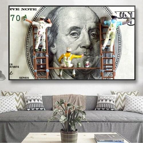 Modern Funny Art Painter Brush Dollar Canvas Wall Painting On Posters And Prints Money Picture For Living Room Mural Decoration