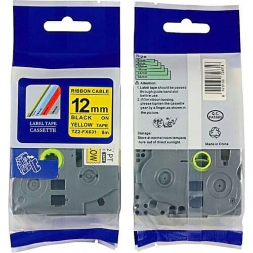 Tz fx631 Compatible brother label tape tze tz tape 12mm*8m black on yellow tze FX631 flexible ID tapes P-touch label maker
