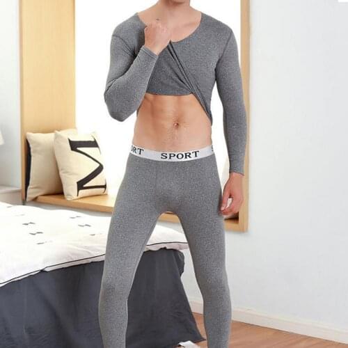 Comfy Simple Solid Color Men Underwear Suit Seamless Home Suit Long Sleeve for Spring