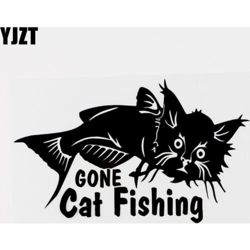 YJZT 15.6CM×9.3CM Gone Cat Fishing Creative Vinyl Car Window Sticker Decal Black/Silver 8C-0268