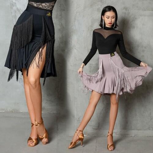 Latin Dance Women Practice Skirt Professional Training Clothes Samba Salsa Rumba Performance Fringed Latin Skirt Black BL5098