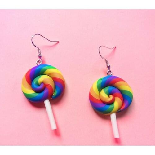 Funny Colorful Rainbow Lollipop Hook Earrings Polymer Clay Candy Ice cream Dangle Kawaii Earrings Women Fashion Jewelry