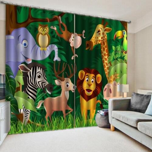 Custom 3D Cartoon Animals Door Windows Curtains Thin for Living Room Bedroom Decorative Kitchen Curtains Drapes Dropship
