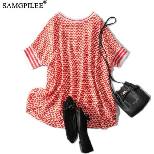 Summer Blouse 2021 New Fashion Korean Style Comfortable Print Heart Pattern Chiffon O Neck Thin Tops Women Plus Size 4XL