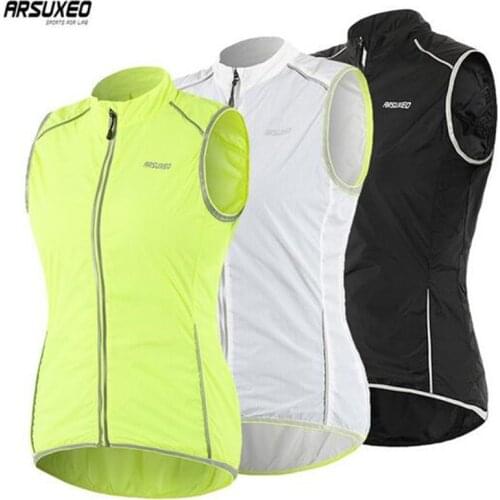 ARSUXEO Womens Cycling Vest Light Running Vest Bike Sports Windstoper Breathable Outdoor Sportswear Sleeveless Vest Reflection