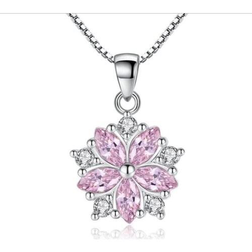 KOFSAC New Fashion 925 Sterling Silver Necklace Luxury Crystal CZ Romantic Sakura Pendant Necklaces for Women Fine Jewelry Gifts