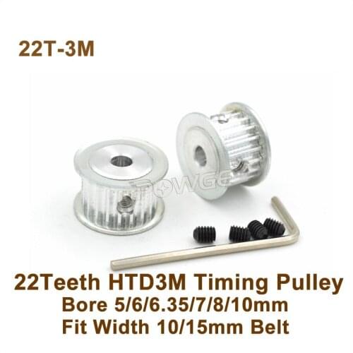 POWGE 22 Teeth 3M Timing Pulley Bore 5/6/6.35/7/8/10mm Fit W=10/15mm 3M Belt 22T 22Teeth HTD3M Synchronous Belt Pulley 22-3M AF