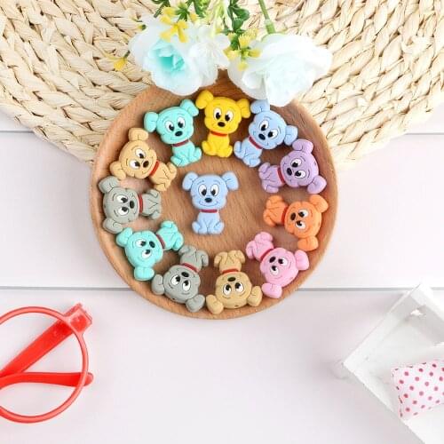Kovict 10pcs Cartoon Mini Dog Silicone Beads Baby Teether DIY Pacifier Chain Necklace Pendant Childrens Molar Toys Products