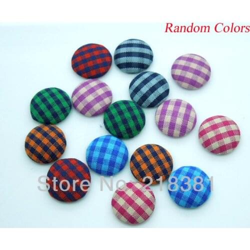 100pcs/lot handmade Scot Style Gingham Cotton Fabric Covered wrapped Buttons - flat backs 15mm, assorted colors