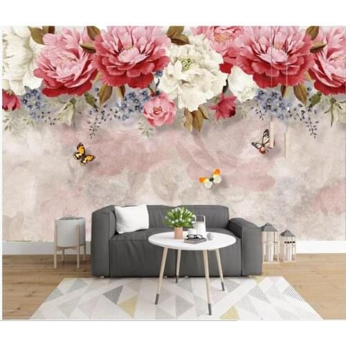 3d wall murals wallpaper for living room European hand painted watercolor flowers butterfly home decor background painting