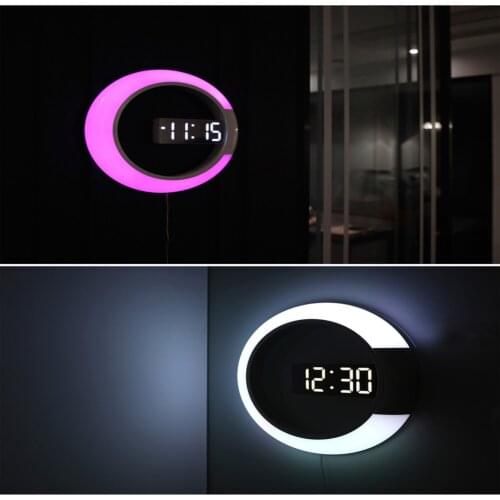 3d Led Digital Wall Clock Alarm Wall Lamp Mirror Hollow Watch Table Clock Temperature Ring Light Digital Alarm Clock Decor