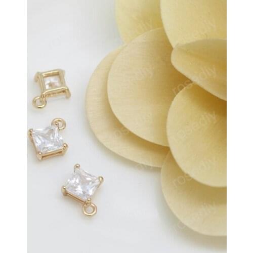 4PCS 9.5x12MM 24K Champagne Gold Color Plated Brass with Zircon Square Charms High Quality Diy Jewelry Accessories