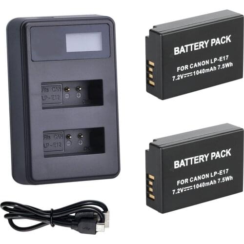 Battery (2-Pack) + Charger For Canon LP-E17, LPE17, LCE17, LC-E17E