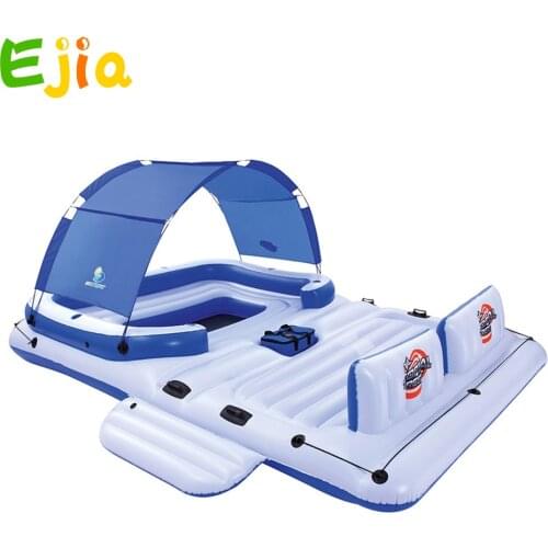 Large Inflatable 6 Person Lake Pool River Floating Island Raft With Canopie Water Floating Island Tropical For Water Fun