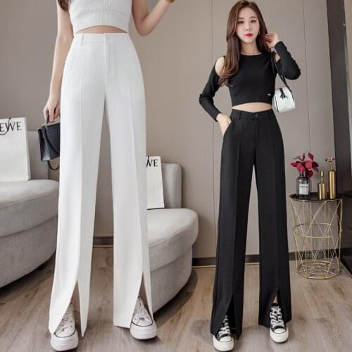 Split Wide Leg Pants Women High Waist 2021 Spring Summer Casual Thin Women Trousers Office Lady White Black Loose Pants