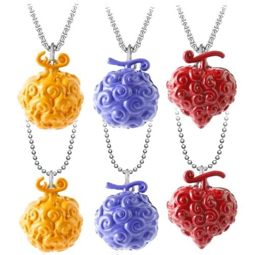 One Piece Devil Fruit Necklace Cursed Ace Law Metal Pendant Anime Jewelry On Neck Chain Choker For Men Women Cosplay Accessories
