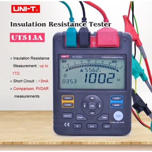 Digital Insulation Resistance Tester UNI-T UT513A AC DC Voltage Ohm Megger meter Ohmmeter 5kv 1KGOhm USB Interface Data storage