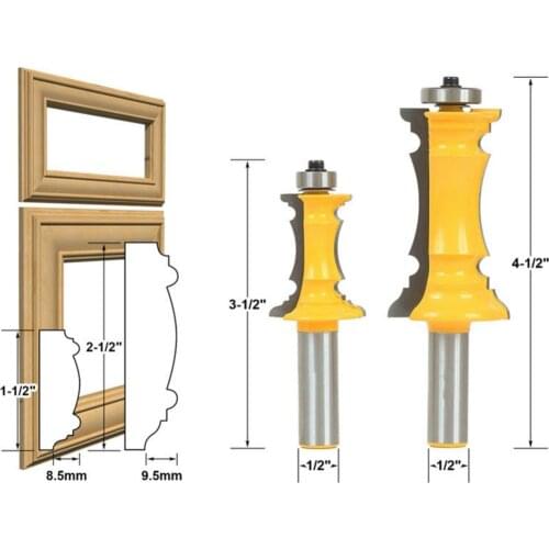 2Pcs Woodworking Milling Cutter 1/2inch Shank Mitered Door & Drawer Panel Molding Router Bit
