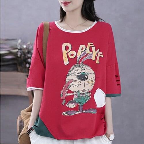 Cotton Short-Sleeved T-shirt Womens Summer New Casual Large-Size Artistic Half-Sleeve Shirt Loose All-match Shirt Women