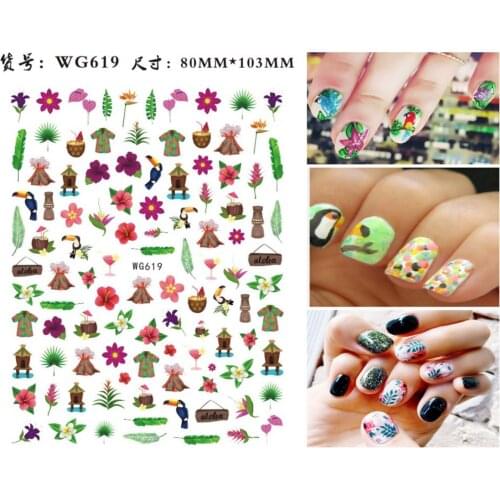 Summer sticker for girls ocean beach fruit ice cream leaves pringing 3D manicure accessories self nail adhesive WG082