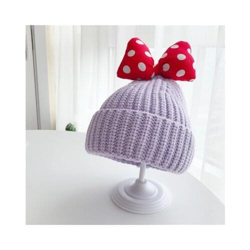Lovely Little Girls Beanies big Bow Knitted Hat Autumn Winter Toddlers Sweet Style Candy Color Big Decoration Windproof Warm