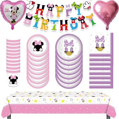 Minnie Mouse Donald Fauntleroy Duck Theme Birthday Party Decoration Tablecloth Cup Plate Napkin for Kids Happy Party Supplies