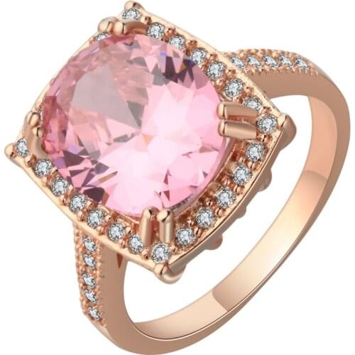 Fashion Pink Zirconia Cocktail Party Ring Band Romantic Rose Gold Color Vintage Engagement Finger Ring with Size 6-10