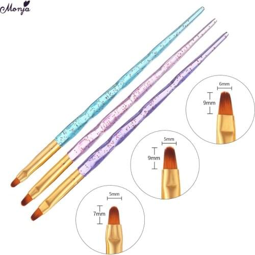 Monja 3Pcs/Set Nail Art Acrylic UV Gel Extension Builder Painting Crystal Handle Brush Flower Image Drawing Pen Manicure Tool