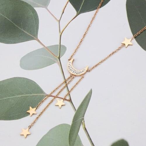 2021 New Titanium Steel Cross Smiley Necklace Stars Moon Pendant Chain Necklace Fashion Vintage Gold Womens Neck Chain Jewelry