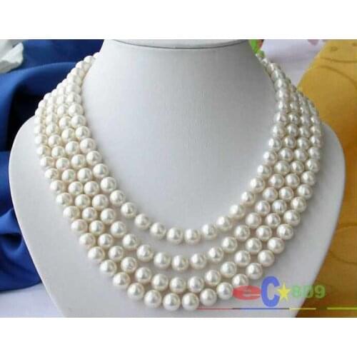 Wholesale 4ROW 8-9MM WHITE ROUND FRESHWATER CULTURED PEARL NECKLACE